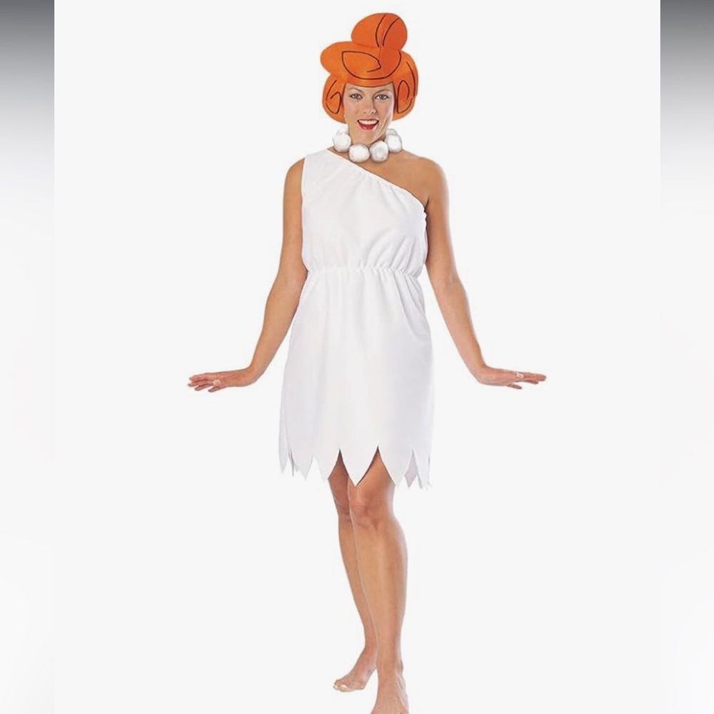 Rubie's White Pebbles-Inspired One-Shoulder Women's Costume with Orange Wig